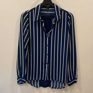 Forever 21 Navy and Mint Green Striped Women’s Blouse - Medium